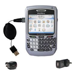 Gomadic Retractable USB Hot Sync Compact Kit with Car & Wall Charger for the Blackberry 8700c - Bran
