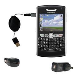 Gomadic Retractable USB Hot Sync Compact Kit with Car & Wall Charger for the Blackberry 8800 - Brand