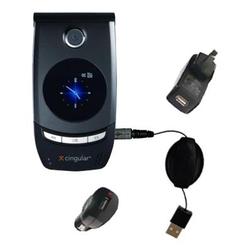 Gomadic Retractable USB Hot Sync Compact Kit with Car & Wall Charger for the Cingular StarTrek - Bra