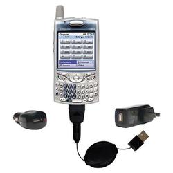 Gomadic Retractable USB Hot Sync Compact Kit with Car & Wall Charger for the Cingular Treo 650 - Bra