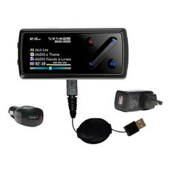 Gomadic Retractable USB Hot Sync Compact Kit with Car & Wall Charger for the Cowon iAudio 7 - Brand