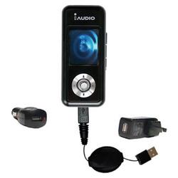 Gomadic Retractable USB Hot Sync Compact Kit with Car & Wall Charger for the Cowon iAudio U3 - Brand
