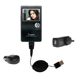 Gomadic Retractable USB Hot Sync Compact Kit with Car & Wall Charger for the Cowon iAudio X5L - Bran