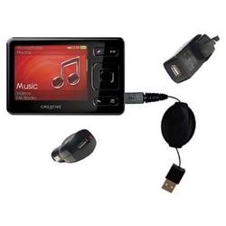 Gomadic Retractable USB Hot Sync Compact Kit with Car & Wall Charger for the Creative Zen 16GB - Bra