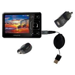 Gomadic Retractable USB Hot Sync Compact Kit with Car & Wall Charger for the Creative Zen 2GB - Bran