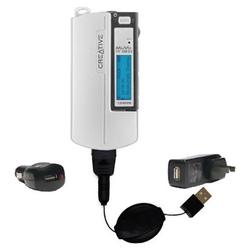 Gomadic Retractable USB Hot Sync Compact Kit with Car & Wall Charger for the Creative Zen MuVo FM - Gomadic