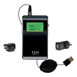 Gomadic Retractable USB Hot Sync Compact Kit with Car & Wall Charger for the Creative Zen Neeon - Br