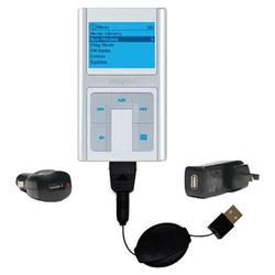 Gomadic Retractable USB Hot Sync Compact Kit with Car & Wall Charger for the Creative Zen Sleek - Br