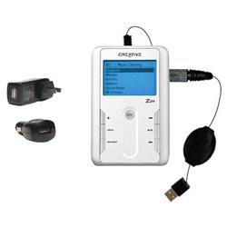 Gomadic Retractable USB Hot Sync Compact Kit with Car & Wall Charger for the Creative Zen Touch - Br