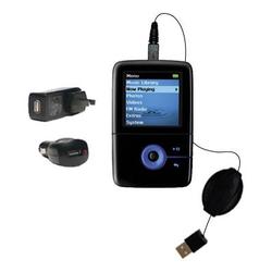 Gomadic Retractable USB Hot Sync Compact Kit with Car & Wall Charger for the Creative Zen V Plus - B