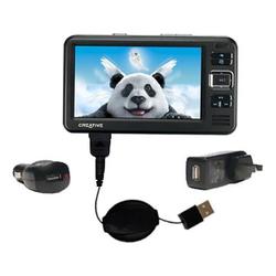 Gomadic Retractable USB Hot Sync Compact Kit with Car & Wall Charger for the Creative Zen Vision W - Gomadic