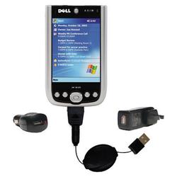 Gomadic Retractable USB Hot Sync Compact Kit with Car & Wall Charger for the Dell Axim X50 - Brand w