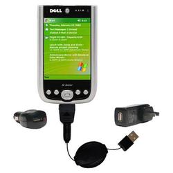 Gomadic Retractable USB Hot Sync Compact Kit with Car & Wall Charger for the Dell Axim X50v - Brand