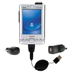 Gomadic Retractable USB Hot Sync Compact Kit with Car & Wall Charger for the Dell Axim x3i - Brand w