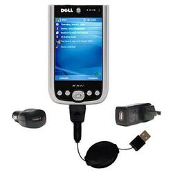 Gomadic Retractable USB Hot Sync Compact Kit with Car & Wall Charger for the Dell Axim x51 - Brand w