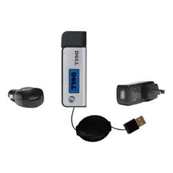 Gomadic Retractable USB Hot Sync Compact Kit with Car & Wall Charger for the Dell DJ Ditty - Brand w