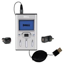 Gomadic Retractable USB Hot Sync Compact Kit with Car & Wall Charger for the Dell Pocket DJ 15GB - B