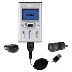 Gomadic Retractable USB Hot Sync Compact Kit with Car & Wall Charger for the Dell Pocket DJ 30GB - B
