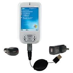 Gomadic Retractable USB Hot Sync Compact Kit with Car & Wall Charger for the Dopod 818 - Brand w/ Ti