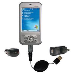 Gomadic Retractable USB Hot Sync Compact Kit with Car & Wall Charger for the Dopod 828 - Brand w/ Ti