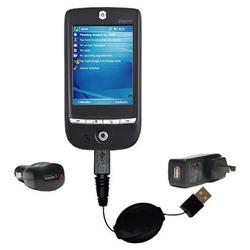 Gomadic Retractable USB Hot Sync Compact Kit with Car & Wall Charger for the Dopod P100 - Brand w/ T