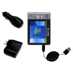 Gomadic Retractable USB Hot Sync Compact Kit with Car & Wall Charger for the Dream'eo Enza 20GB - Br