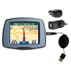 Gomadic Retractable USB Hot Sync Compact Kit with Car & Wall Charger for the Garmin StreetPilot C310 - Gomad