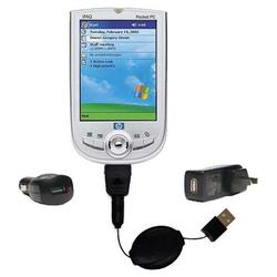 Gomadic Retractable USB Hot Sync Compact Kit with Car & Wall Charger for the HP iPAQ h1900 - Brand w