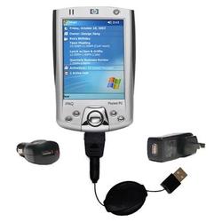 Gomadic Retractable USB Hot Sync Compact Kit with Car & Wall Charger for the HP iPAQ h2200 - Brand w