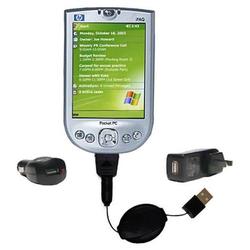 Gomadic Retractable USB Hot Sync Compact Kit with Car & Wall Charger for the HP iPAQ h4140 - Brand w