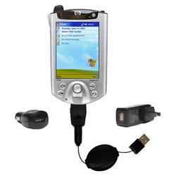 Gomadic Retractable USB Hot Sync Compact Kit with Car & Wall Charger for the HP iPAQ h5100 - Brand w