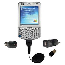 Gomadic Retractable USB Hot Sync Compact Kit with Car & Wall Charger for the HP iPAQ hw6515 - Brand