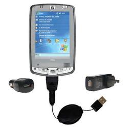 Gomadic Retractable USB Hot Sync Compact Kit with Car & Wall Charger for the HP iPAQ hx2110 - Brand