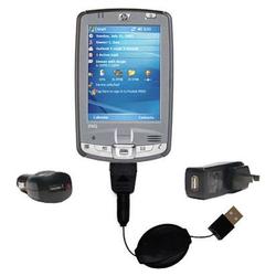 Gomadic Retractable USB Hot Sync Compact Kit with Car & Wall Charger for the HP iPAQ hx2190 - Brand