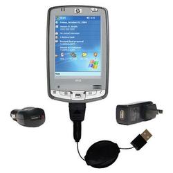 Gomadic Retractable USB Hot Sync Compact Kit with Car & Wall Charger for the HP iPAQ hx2490 - Brand