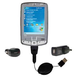 Gomadic Retractable USB Hot Sync Compact Kit with Car & Wall Charger for the HP iPAQ hx2790 - Brand