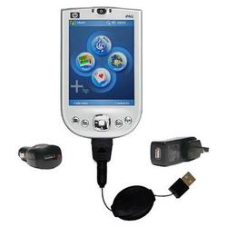 Gomadic Retractable USB Hot Sync Compact Kit with Car & Wall Charger for the HP iPAQ rx1950 - Brand