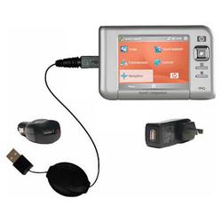 Gomadic Retractable USB Hot Sync Compact Kit with Car & Wall Charger for the HP iPAQ rx4200 - Brand