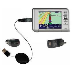 Gomadic Retractable USB Hot Sync Compact Kit with Car & Wall Charger for the HP iPAQ rx5910 - Brand