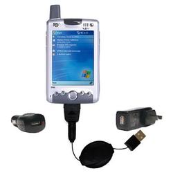 Gomadic Retractable USB Hot Sync Compact Kit with Car & Wall Charger for the HP iPaq h6320 - Brand w