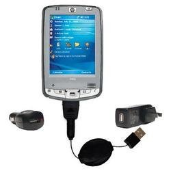 Gomadic Retractable USB Hot Sync Compact Kit with Car & Wall Charger for the HP iPaq hx2495 - Brand
