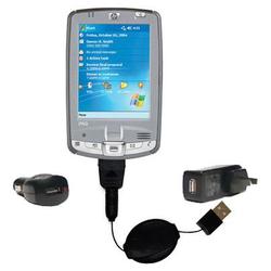 Gomadic Retractable USB Hot Sync Compact Kit with Car & Wall Charger for the HP iPaq hx2700 Series - Gomadic