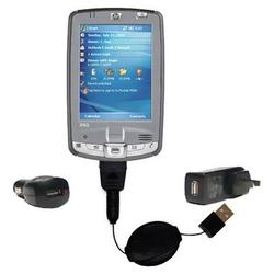 Gomadic Retractable USB Hot Sync Compact Kit with Car & Wall Charger for the HP iPaq hx2795 - Brand