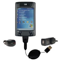 Gomadic Retractable USB Hot Sync Compact Kit with Car & Wall Charger for the HP iPaq hx4710 - Brand