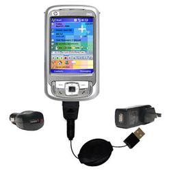 Gomadic Retractable USB Hot Sync Compact Kit with Car & Wall Charger for the HP iPaq rw6800 Series - Gomadic