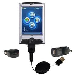 Gomadic Retractable USB Hot Sync Compact Kit with Car & Wall Charger for the HP iPaq rx1700 Series - Gomadic