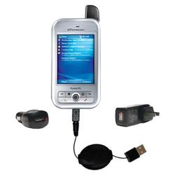 Gomadic Retractable USB Hot Sync Compact Kit with Car & Wall Charger for the HTC 6700Q Qwest - Brand