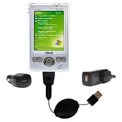 Gomadic Retractable USB Hot Sync Compact Kit with Car & Wall Charger for the HTC A620 - Brand w/ Tip