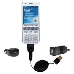 Gomadic Retractable USB Hot Sync Compact Kit with Car & Wall Charger for the HTC Amadeus - Brand w/