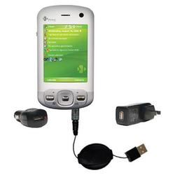 Gomadic Retractable USB Hot Sync Compact Kit with Car & Wall Charger for the HTC Artemis - Brand w/